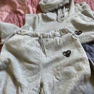 Gray two piece Sweatpants in hoodie  with Heart Patc